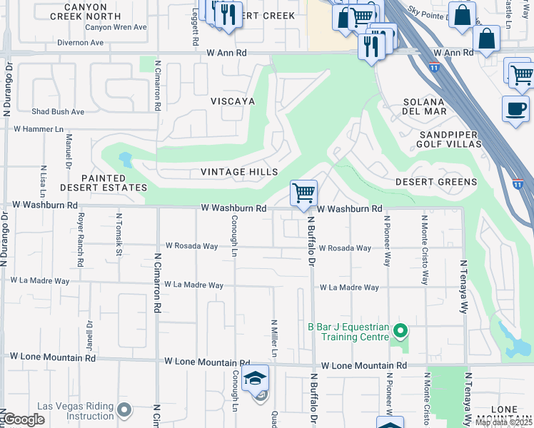 map of restaurants, bars, coffee shops, grocery stores, and more near 5193 North Miller Lane in Las Vegas