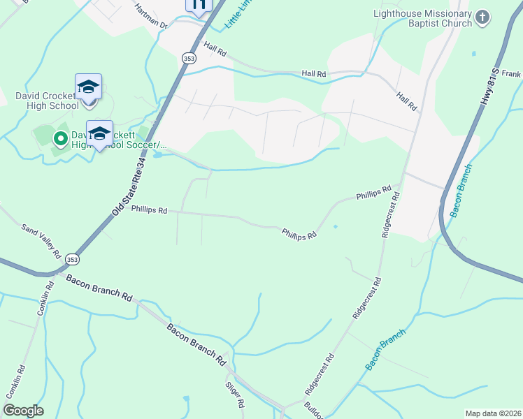 map of restaurants, bars, coffee shops, grocery stores, and more near 214 Phillips Road in Jonesborough