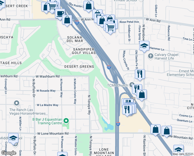 map of restaurants, bars, coffee shops, grocery stores, and more near 5148 Forest Oaks Drive in Las Vegas