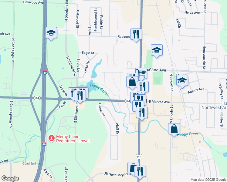 map of restaurants, bars, coffee shops, grocery stores, and more near 110 Franklin Ave in Lowell