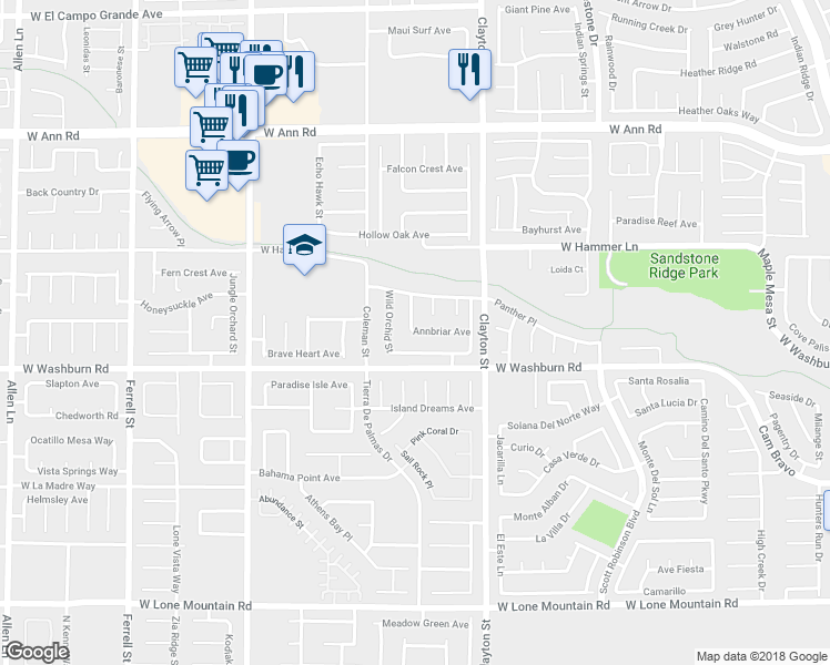 map of restaurants, bars, coffee shops, grocery stores, and more near 2211 Annbriar Avenue in North Las Vegas