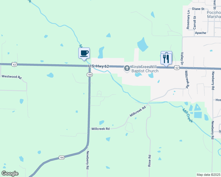 map of restaurants, bars, coffee shops, grocery stores, and more near 2805 U.S. 62 in Pocahontas