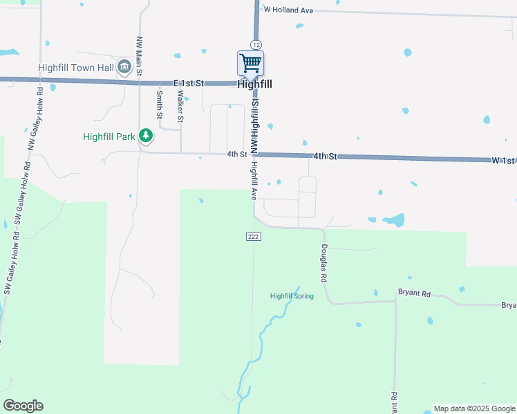 map of restaurants, bars, coffee shops, grocery stores, and more near 14596 Douglas Road in Gentry