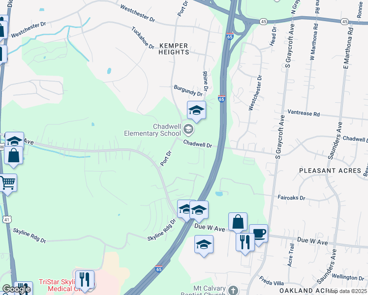 map of restaurants, bars, coffee shops, grocery stores, and more near 1505 Chadwell Drive in Nashville