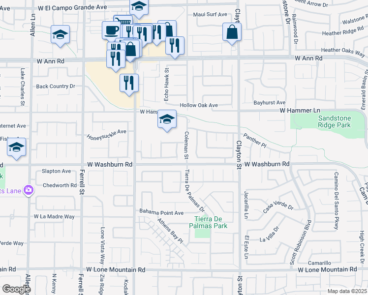 map of restaurants, bars, coffee shops, grocery stores, and more near 5220 Red Vine Street in North Las Vegas
