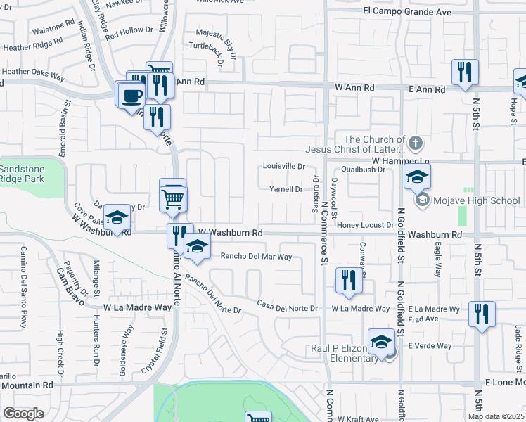 map of restaurants, bars, coffee shops, grocery stores, and more near 5223 Willowdale Court in North Las Vegas