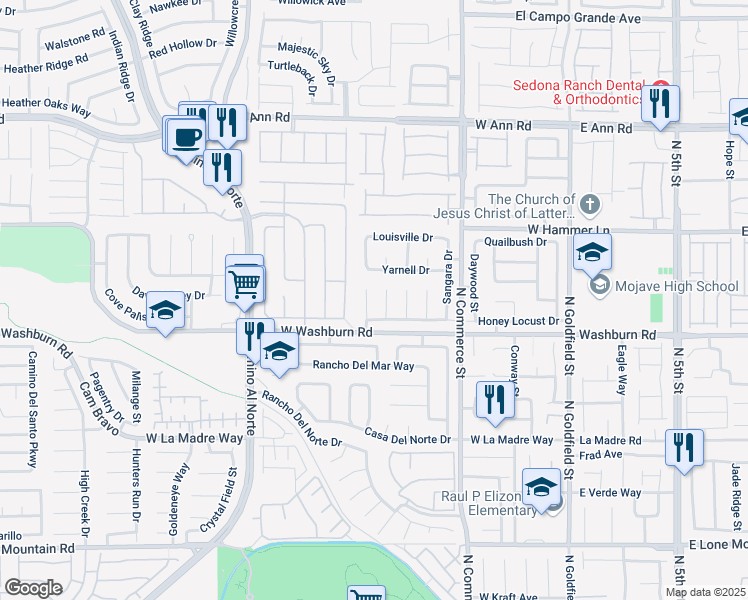 map of restaurants, bars, coffee shops, grocery stores, and more near 5223 Willowdale Court in North Las Vegas