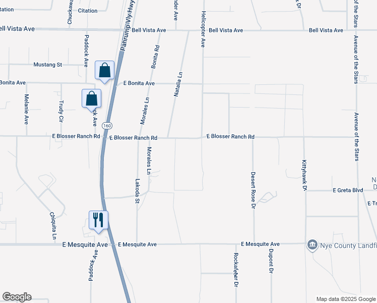 map of restaurants, bars, coffee shops, grocery stores, and more near 2441 Natalia Lane in Pahrump