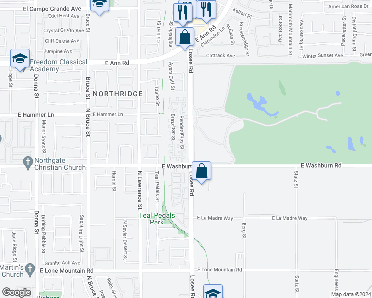 map of restaurants, bars, coffee shops, grocery stores, and more near 5248 Pendergrass Street in North Las Vegas