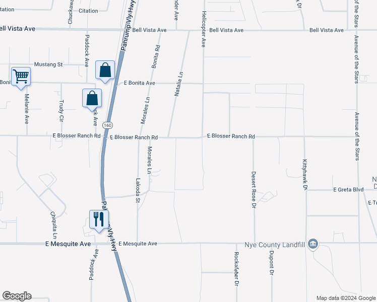 map of restaurants, bars, coffee shops, grocery stores, and more near 2441 Natalia Lane in Pahrump