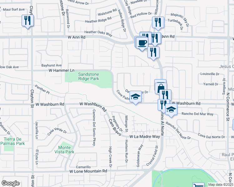 map of restaurants, bars, coffee shops, grocery stores, and more near 1217 Cove Palisades Drive in North Las Vegas