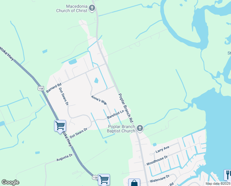 map of restaurants, bars, coffee shops, grocery stores, and more near 632 Poplar Branch Road in Grandy