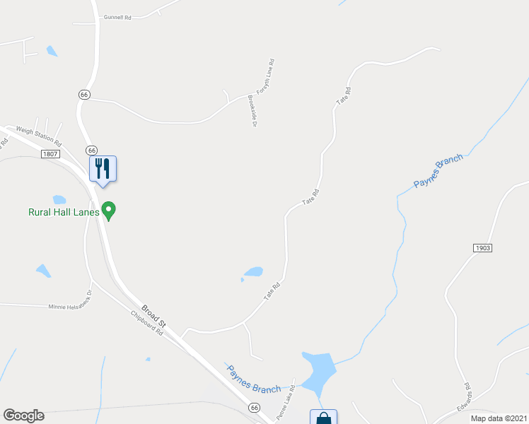 map of restaurants, bars, coffee shops, grocery stores, and more near 525 Tate Road in Rural Hall