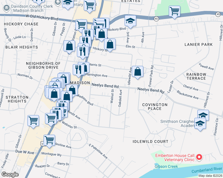 map of restaurants, bars, coffee shops, grocery stores, and more near 253 Robinwood Avenue in Nashville
