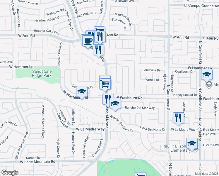map of restaurants, bars, coffee shops, grocery stores, and more near 5215 Don Alberto Court in North Las Vegas