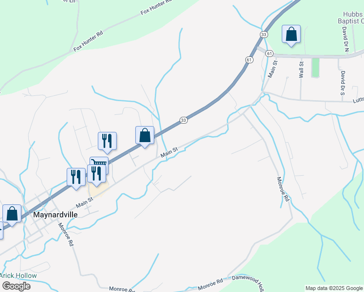 map of restaurants, bars, coffee shops, grocery stores, and more near 1549 Main Street in Maynardville