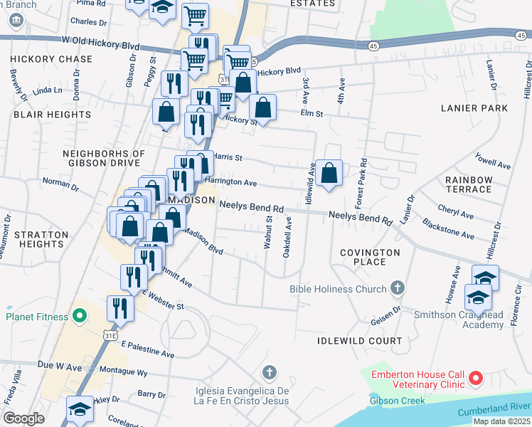 map of restaurants, bars, coffee shops, grocery stores, and more near 266 Neelys Bend Road in Nashville