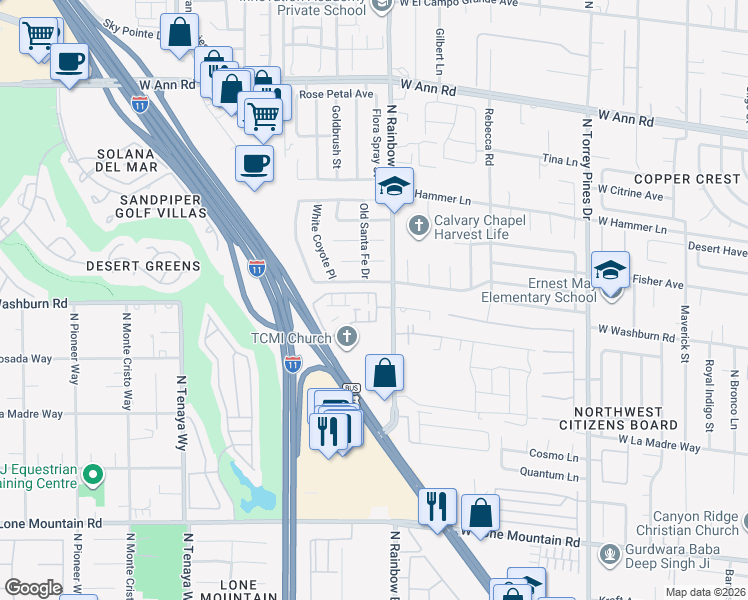 map of restaurants, bars, coffee shops, grocery stores, and more near 6701 Squaw Mountain Drive in Las Vegas