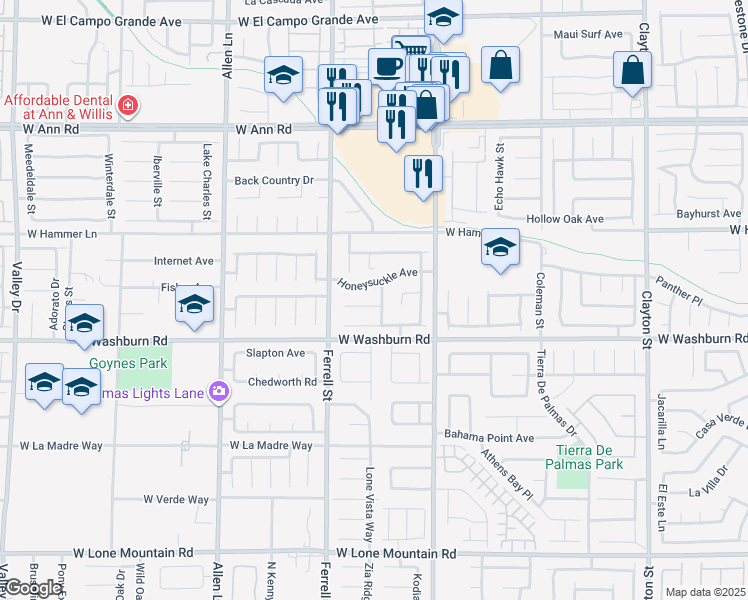 map of restaurants, bars, coffee shops, grocery stores, and more near 3106 Flower Garden Court in North Las Vegas