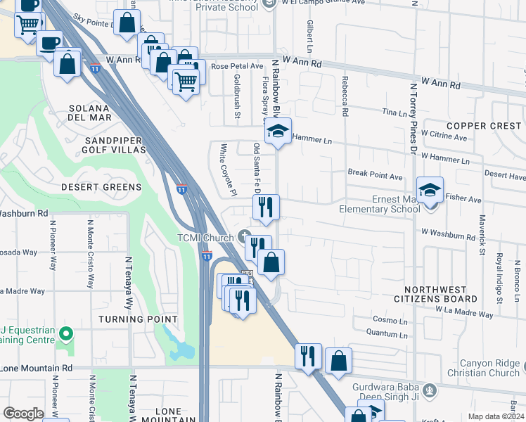 map of restaurants, bars, coffee shops, grocery stores, and more near 6701 Squaw Mountain Drive in Las Vegas