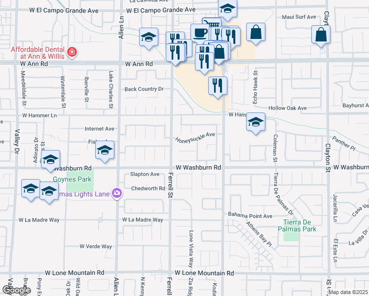 map of restaurants, bars, coffee shops, grocery stores, and more near 3122 Flower Garden Court in North Las Vegas