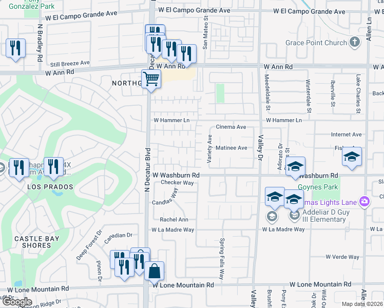 map of restaurants, bars, coffee shops, grocery stores, and more near 4511 Sandstone Vista Court in North Las Vegas