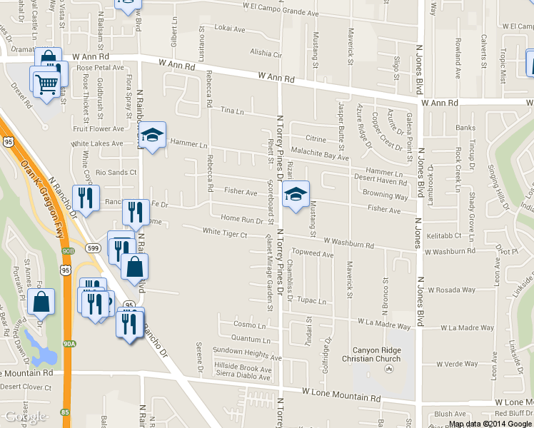 map of restaurants, bars, coffee shops, grocery stores, and more near 6405 Home Run Drive in Las Vegas