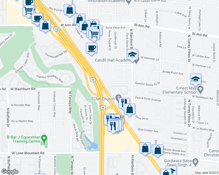 map of restaurants, bars, coffee shops, grocery stores, and more near 5112 Harvest Time Street in Las Vegas
