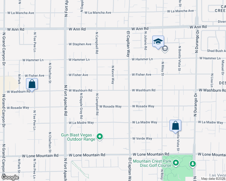 map of restaurants, bars, coffee shops, grocery stores, and more near West Washburn Road in Las Vegas