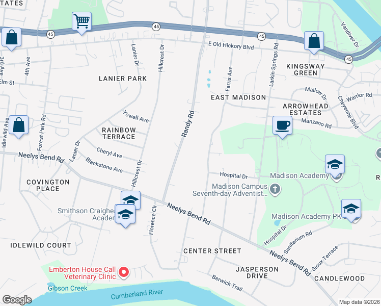 map of restaurants, bars, coffee shops, grocery stores, and more near 520 Kinsey Boulevard in Nashville