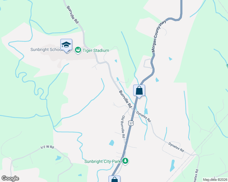 map of restaurants, bars, coffee shops, grocery stores, and more near 152 Robert Bunch Road in Sunbright