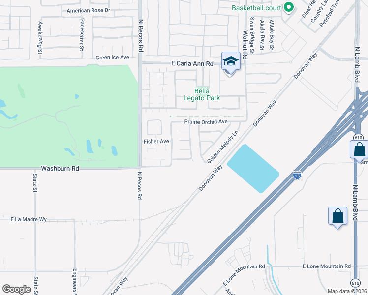 map of restaurants, bars, coffee shops, grocery stores, and more near 3622 East Blue Pimpernel Avenue in North Las Vegas