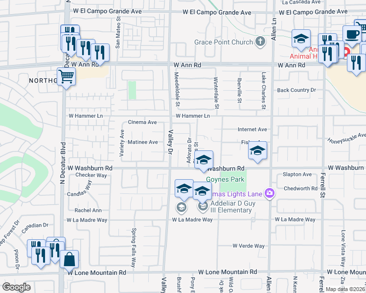 map of restaurants, bars, coffee shops, grocery stores, and more near 5220 Giallo Vista Court in North Las Vegas