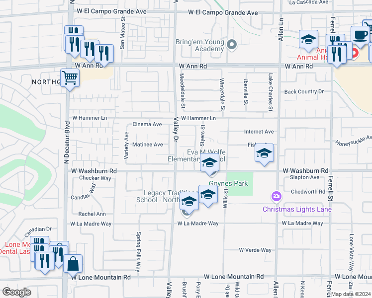 map of restaurants, bars, coffee shops, grocery stores, and more near 5220 Giallo Vista Court in North Las Vegas