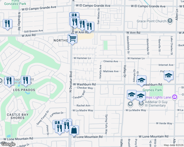 map of restaurants, bars, coffee shops, grocery stores, and more near 4511 Sandstone Vista Court in North Las Vegas