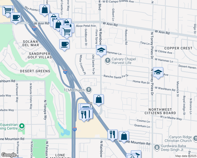 map of restaurants, bars, coffee shops, grocery stores, and more near 5116 Jordan Frey Street in Las Vegas