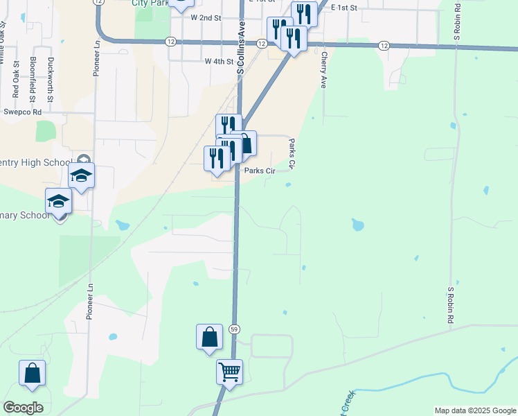 map of restaurants, bars, coffee shops, grocery stores, and more near 200-582 Brooke Lynn Drive in Gentry