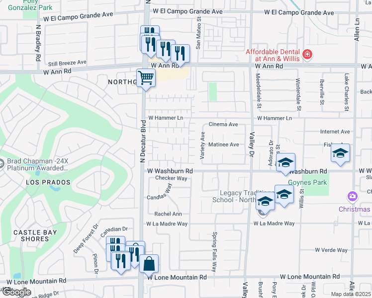 map of restaurants, bars, coffee shops, grocery stores, and more near 4511 Sandstone Vista Court in North Las Vegas