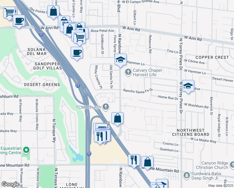 map of restaurants, bars, coffee shops, grocery stores, and more near 5116 Jordan Frey Street in Las Vegas