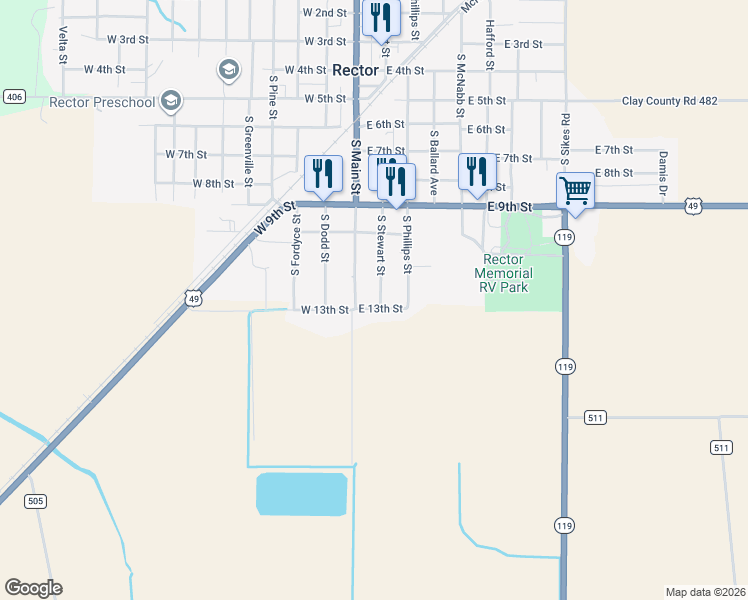 map of restaurants, bars, coffee shops, grocery stores, and more near 118 East 13th Street in Rector