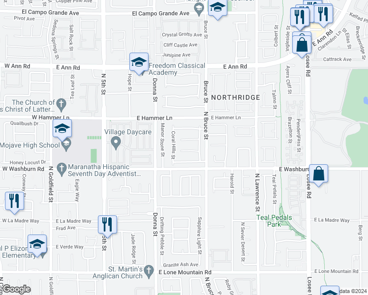 map of restaurants, bars, coffee shops, grocery stores, and more near 1106 Cypress Falls Court in North Las Vegas