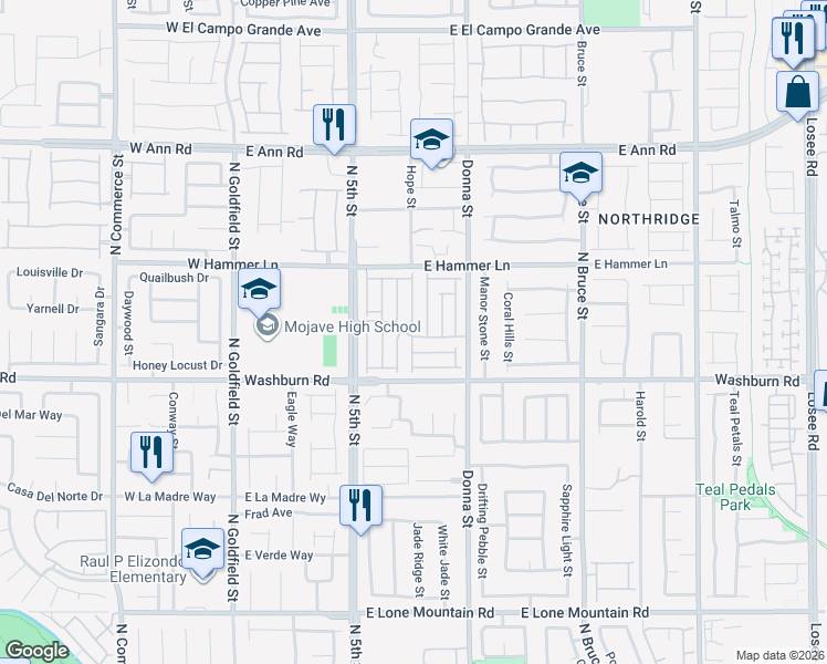 map of restaurants, bars, coffee shops, grocery stores, and more near 5308 North La Quinta Hills Street in North Las Vegas