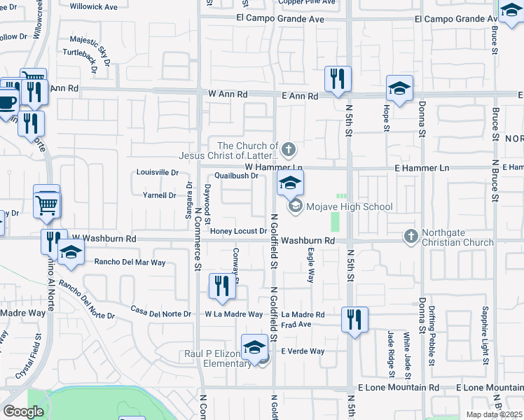 map of restaurants, bars, coffee shops, grocery stores, and more near 5241 French Lavender Street in North Las Vegas