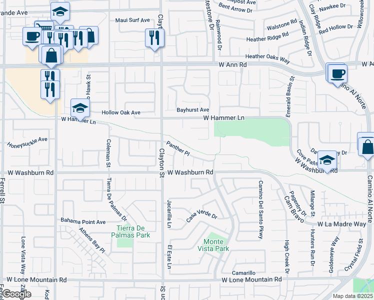 map of restaurants, bars, coffee shops, grocery stores, and more near 1902 Panther Place in North Las Vegas