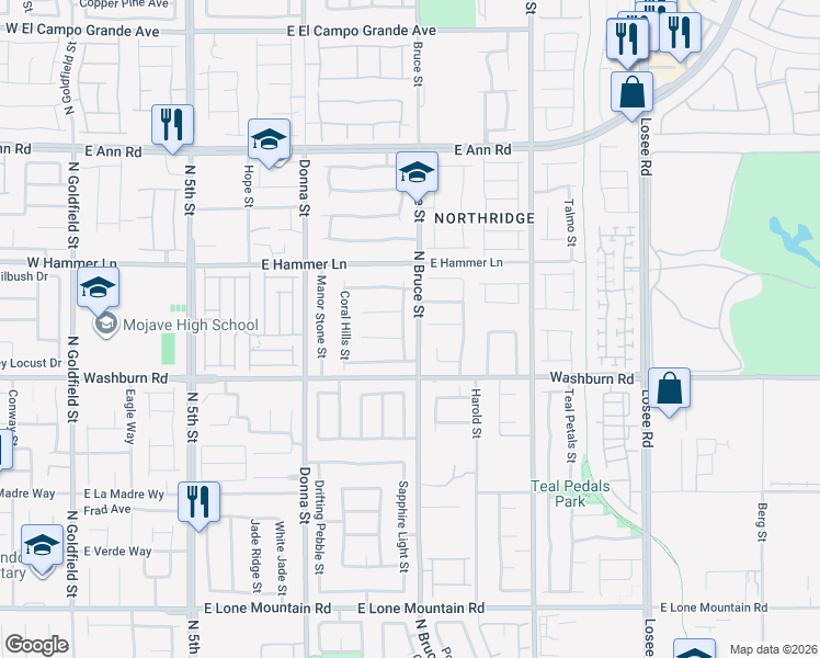 map of restaurants, bars, coffee shops, grocery stores, and more near 1210 Calico Springs Court in North Las Vegas