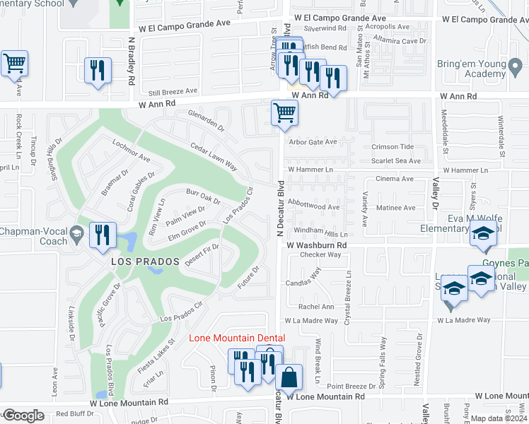 map of restaurants, bars, coffee shops, grocery stores, and more near 5253 Saranac Road in Las Vegas
