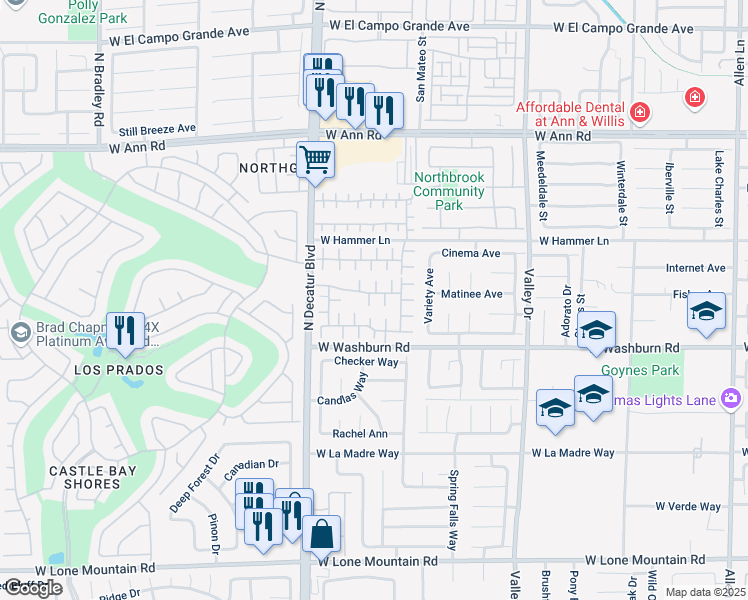 map of restaurants, bars, coffee shops, grocery stores, and more near 5258 Cedar Bridge Court in North Las Vegas