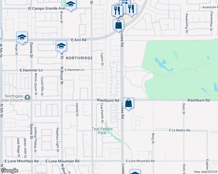 map of restaurants, bars, coffee shops, grocery stores, and more near 5313 Brazelton Street in North Las Vegas