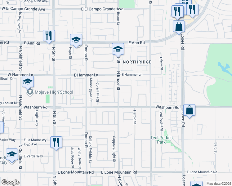 map of restaurants, bars, coffee shops, grocery stores, and more near 1210 Calico Springs Court in North Las Vegas