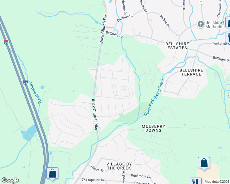 map of restaurants, bars, coffee shops, grocery stores, and more near 2324 Countess Alley in Nashville
